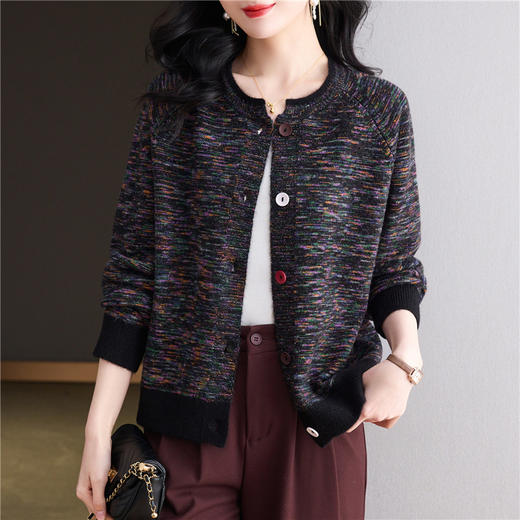 CC-tbrk-6951春秋花纱羊毛针织衫女开衫大码宽松休闲减龄毛衣外套短款外搭 商品图1
