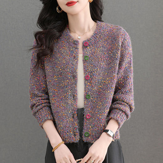 CC-103-A990小个子针织外套女士2025春秋装新款洋气花纱短款毛衣开衫外搭上衣 商品图2