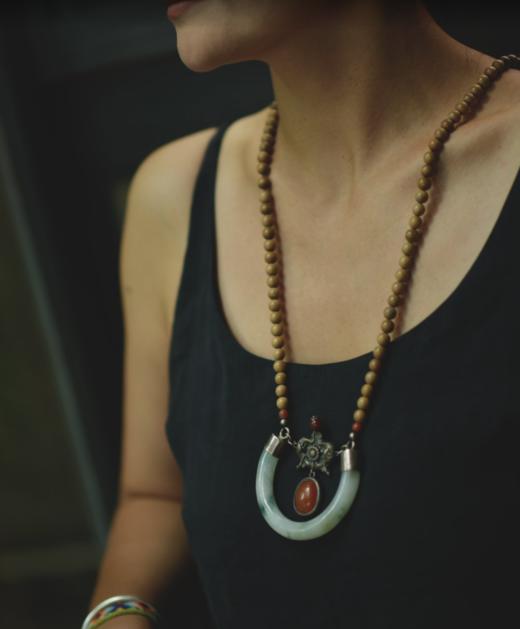 翡翠项链老银老南红老山檀 商品图1