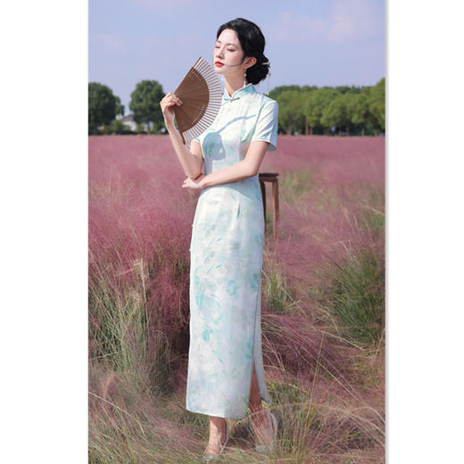 GX老上海复古国风长款单层短袖旗袍2025春夏新款传统中式宴会旗袍裙 商品图3