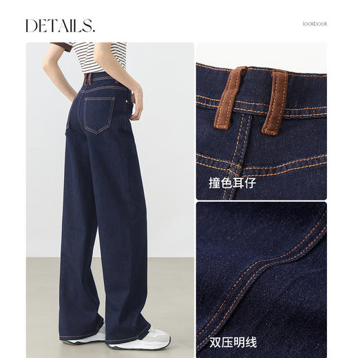 【内购】简约通勤活力丹宁梨型身材显瘦撞色耳仔高腰直筒弹力牛仔棉长裤-W51N58826 商品图3