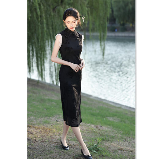 GX网纱提花时尚改良年轻少女款中长款无袖旗袍2025春夏新款日常旗袍 商品图0