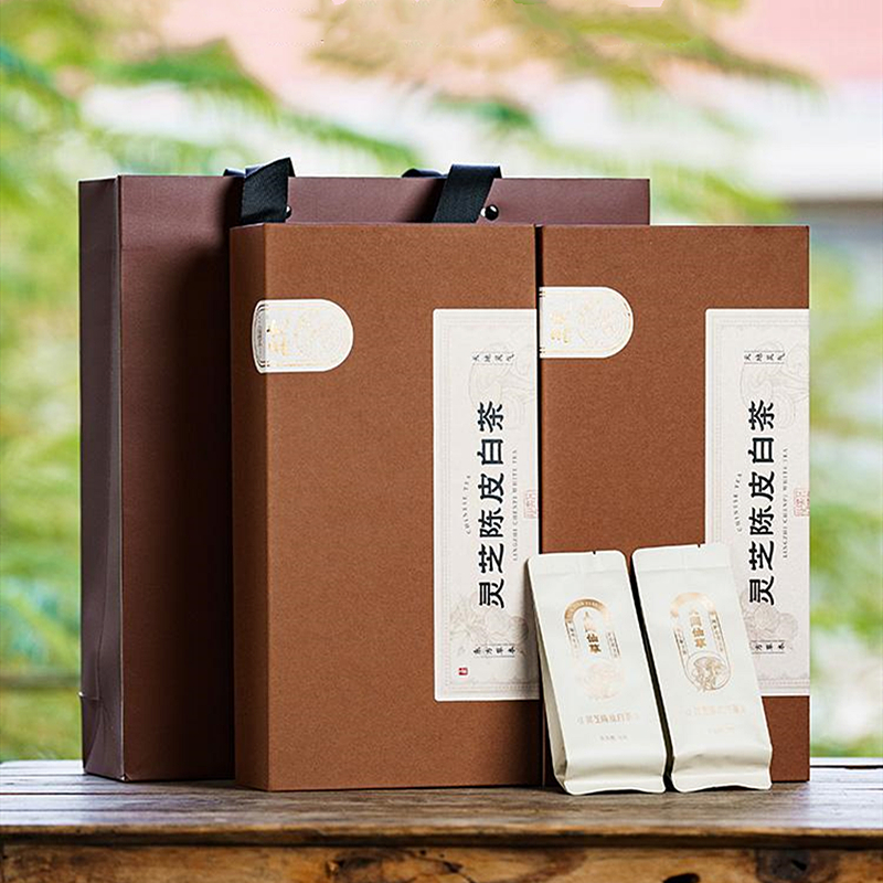 【年货礼盒】茶叶 灵芝陈皮白茶 白茶寿眉年货 白茶 年货礼盒 茶饮 五虎 200g（买二送一个焖杯）