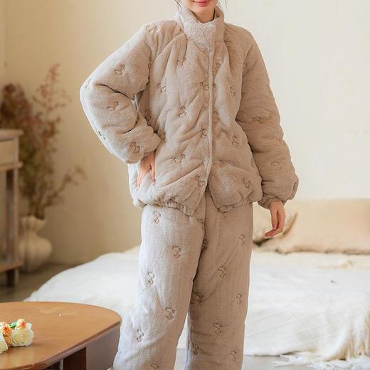 特厚三层夹棉睡衣秋冬法式新款套装冬毛兔貂开衫宽松可外穿家居服 商品图4