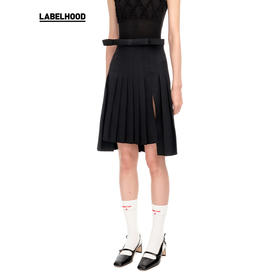 【SHUSHUTONG】蕾虎立体蝴蝶结高腰法式百褶开衩A字半裙