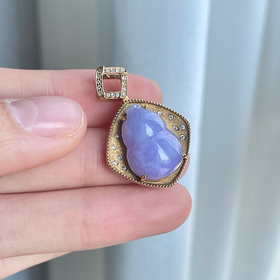 【糯冰浓紫 孤品】18K金浓紫葫芦（缅甸A货翡翠孤品，平洲溯源）