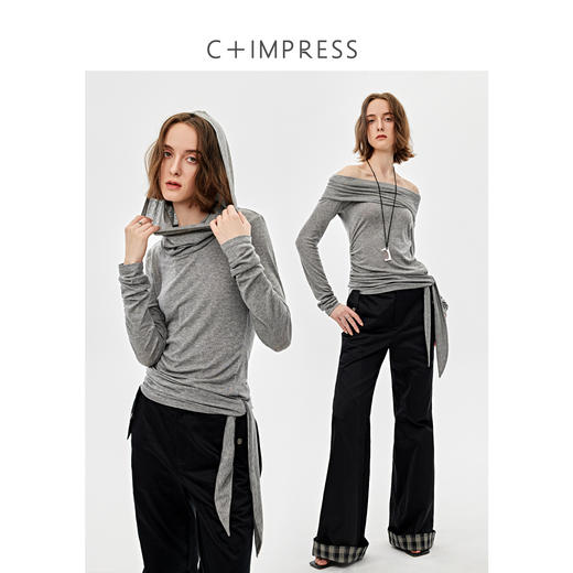 西嘉|天丝羊毛轻解构设计感修身长袖T恤女2025春季新款打底上衣 商品图1