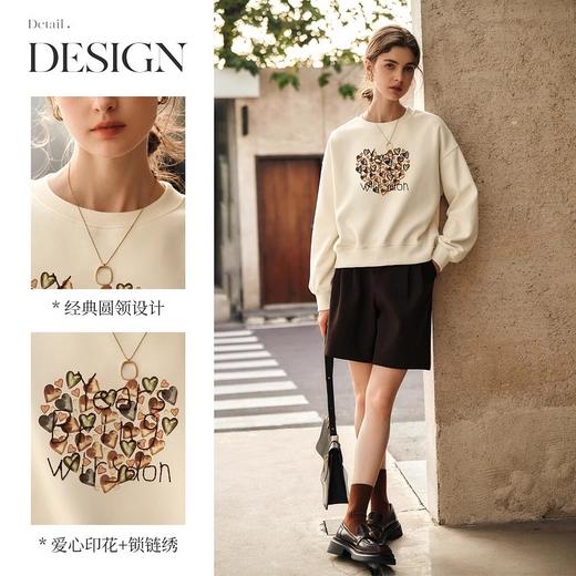 OLrain欧芮儿杏色圆领卫衣女冬季2024年新款法式印花刺绣长袖 商品图2