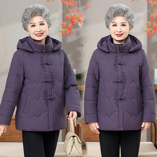 【奶奶冬装羽绒棉服】中老年人连帽加厚棉袄外套妈妈时尚保暖婚宴棉衣 商品图1