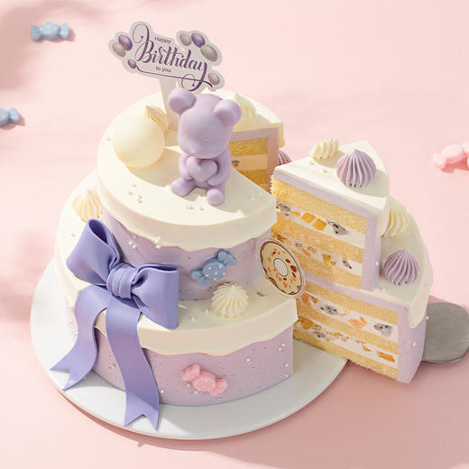 【爱心紫小熊】6+4英寸双层新品下午茶，女孩子都喜欢的创意甜品塔；多层精致的美味，满载着美好与祝福（119.9/179.9） 商品图2