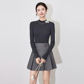 【高货wl】全新升级【铂金会员183/天猫249/差价66】(10814) 洛诗琳时尚雅致钉珠半高领打底衫上衣立体花朵修身针织衫