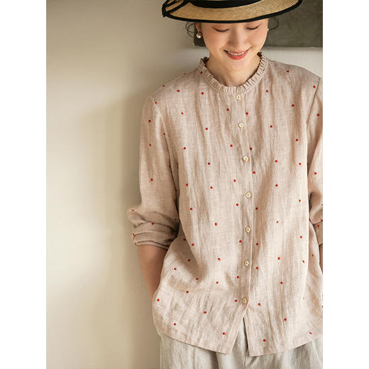 牧衣游原创 进口小雨点匹绣亚麻衬衫舒爽轻薄朴素文艺衬衣 南亭月 商品图1