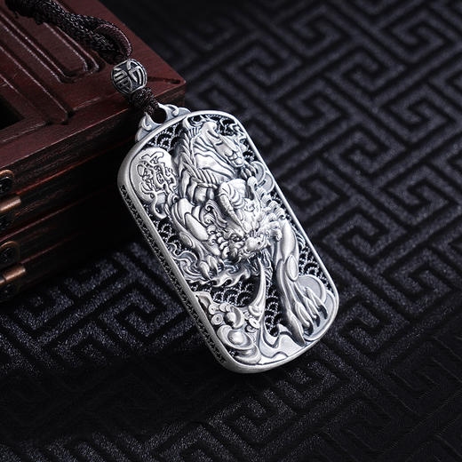 子佩集S999银【瑞兽聚宝】套链纯银【DZ1109】仿古原创作品招财进宝貔貅项链方牌2501 商品图0