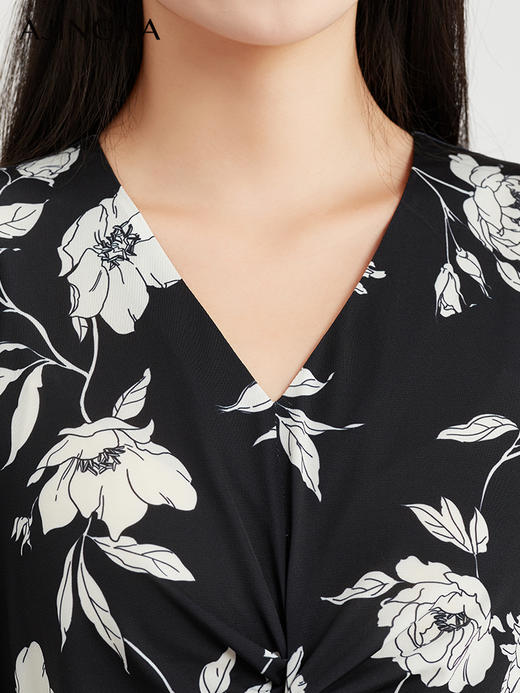 【商场同款】阿菁娜优雅黑白印花连衣裙A29C112010 商品图3