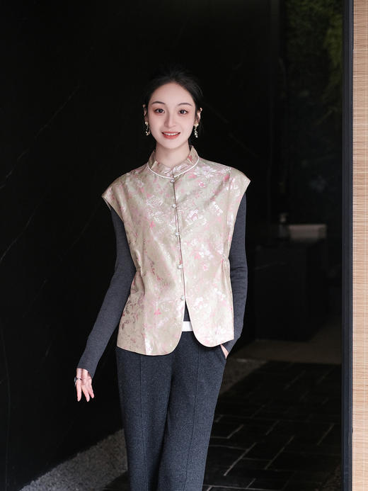 盛唐牡丹 |宋锦海棠纹对襟马甲 商品图2