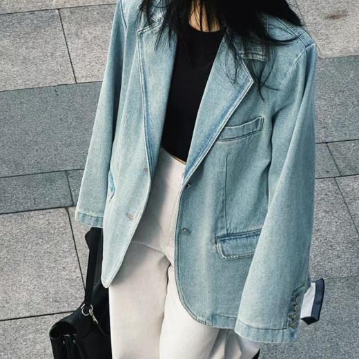 顺丰包邮65837洛诗琳舒适显瘦做旧复古牛仔西装871 商品图4