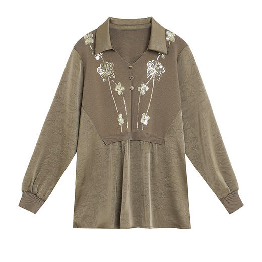 CC-BSM-725polo领假两件衬衫女士宽松针织上衣2025春秋季新款雪纺拼接衬衣 商品图4