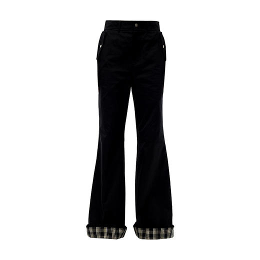 西嘉|时髦飒美休闲裤女2025春季新款高腰显瘦翻边撞色格子喇叭裤（KZ2501021） 商品图4