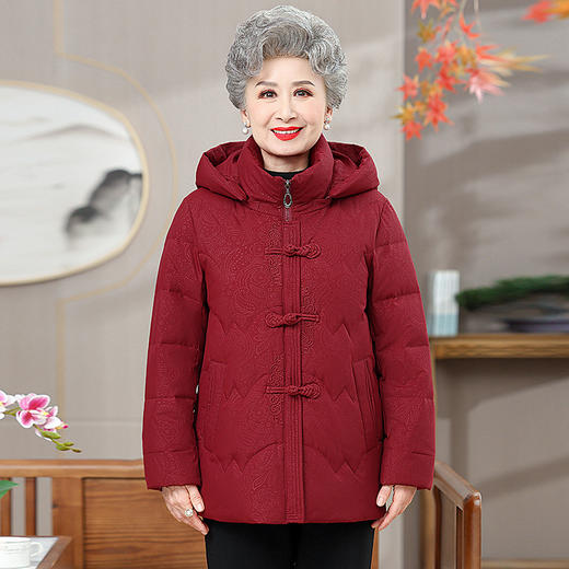 【奶奶冬装羽绒棉服】中老年人连帽加厚棉袄外套妈妈时尚保暖婚宴棉衣 商品图3