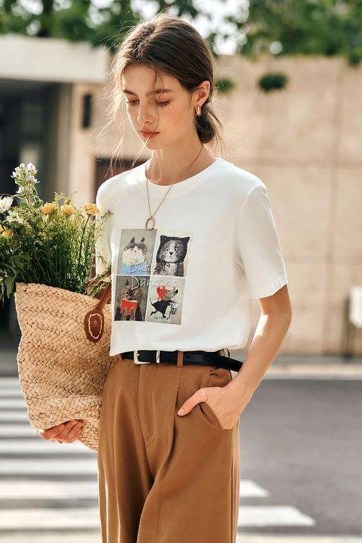 OLrain欧芮儿韩系白色T恤女春季2025年新款休闲通勤趣味短袖上衣 商品图2