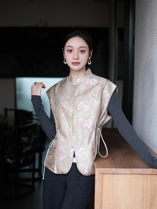 盛唐牡丹 |宋锦海棠纹对襟马甲 商品图0