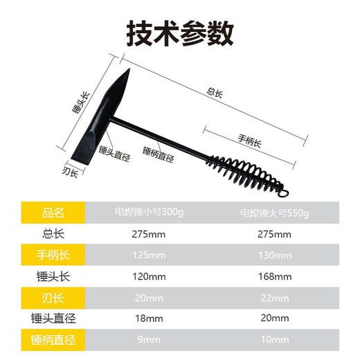 上海沪工电焊焊接专用锤子【敲渣锤小号 大号】焊渣锤焊工敲渣锤实心锤尖头锤电工钳工锤 商品图1