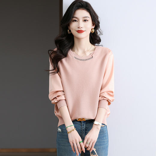 CC-BSM-729春季新款女士针织衫小个子拼接长袖宽松遮肉上衣打底 商品图1