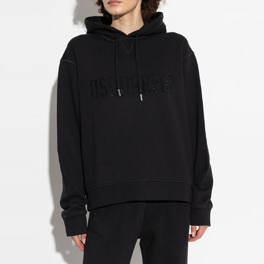 DSQUARED2 女士亮面字母徽标棉质连帽卫衣 黑色 S72GU0463 S25516 900 商品图1