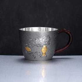 子佩集S999银【如意牡丹】茶杯摆件纯银【ZZ004】大师系列原创作品2501