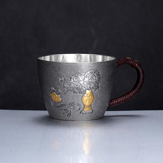 子佩集S999银【如意牡丹】茶杯摆件纯银【ZZ004】大师系列原创作品2501 商品图0