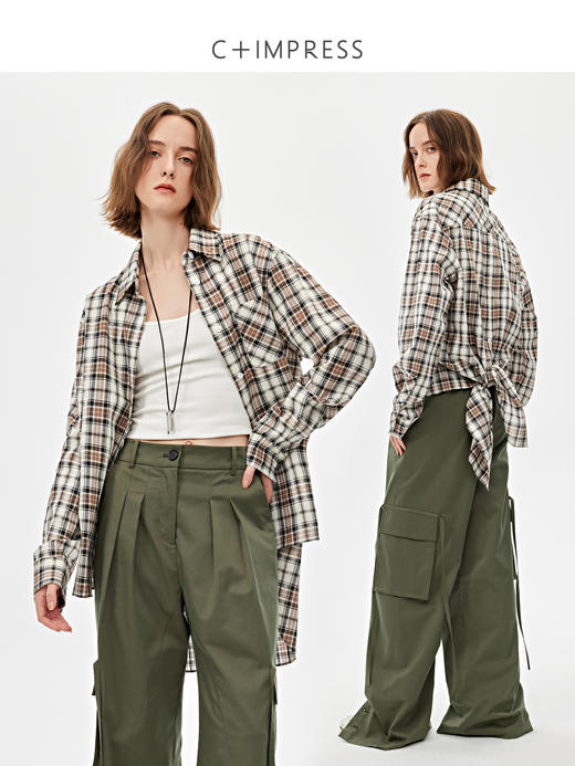 西嘉全棉正反两穿格子衬衫女2025春季新款小众设计感休闲通勤上衣（CS2501030） 商品图1