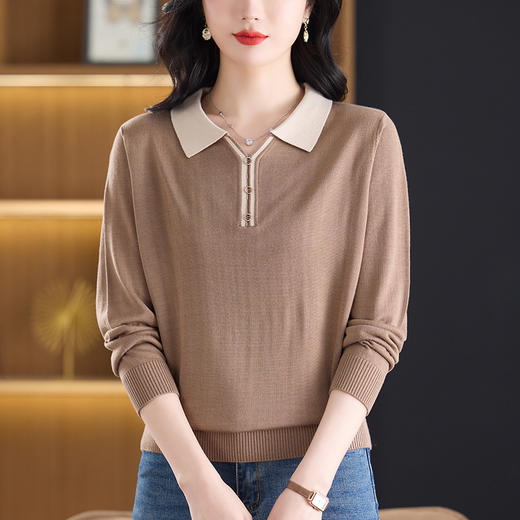 CC-53-683翻领polo上衣小衫女洋气2025新款春装长袖t恤薄款羊毛针织衫 商品图2