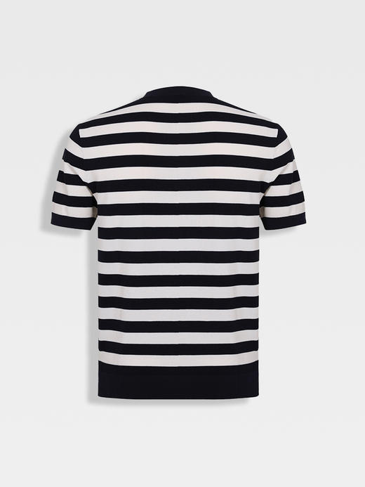 callisto松弛系列藏青条纹棉混纺T恤 商品图1