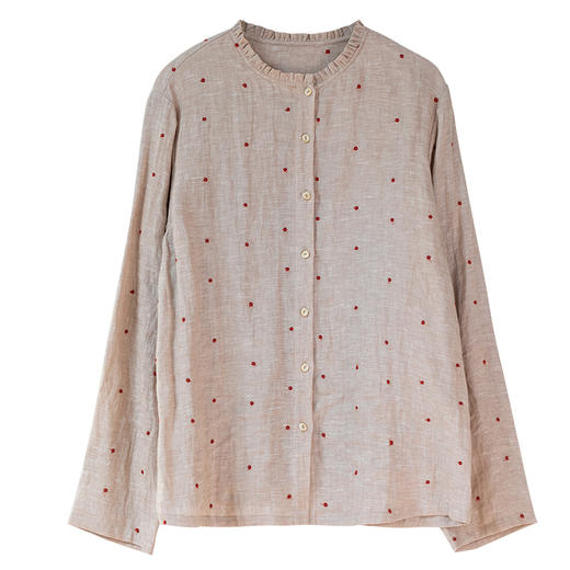 牧衣游原创 进口小雨点匹绣亚麻衬衫舒爽轻薄朴素文艺衬衣 南亭月 商品图4