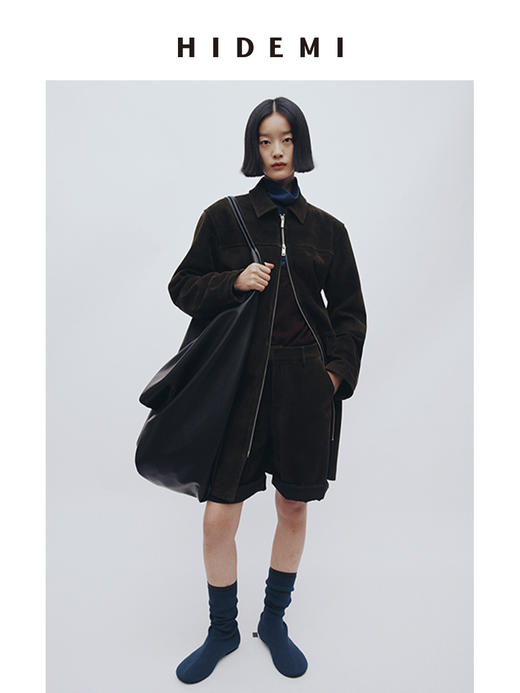 HIDEMI进口麂皮小男孩西裤中短裤极简绒面裤裙五分裤 黑色/墨绿色 商品图6