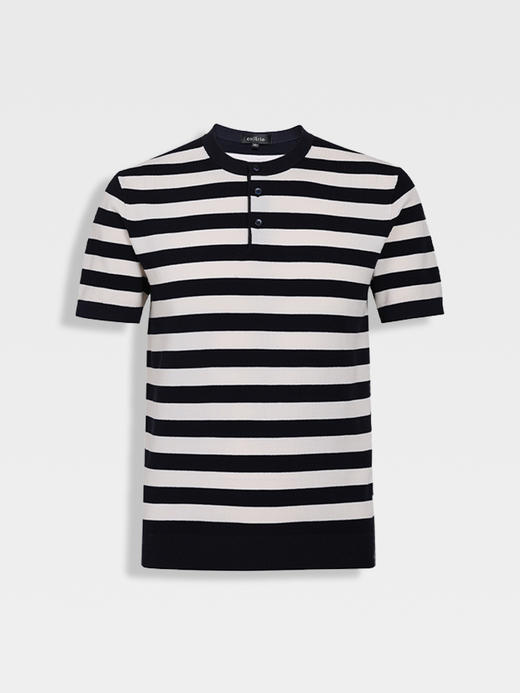 callisto松弛系列藏青条纹棉混纺T恤 商品图0