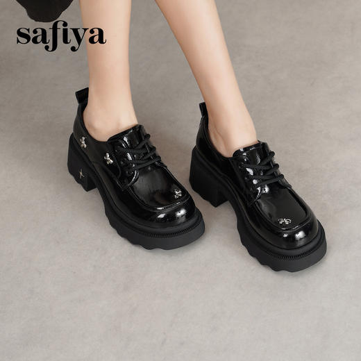 预售12天|Safiya/索菲娅2025酷圆头增高粗跟英伦风厚底系带JK乐福鞋SFD1112221 商品图5
