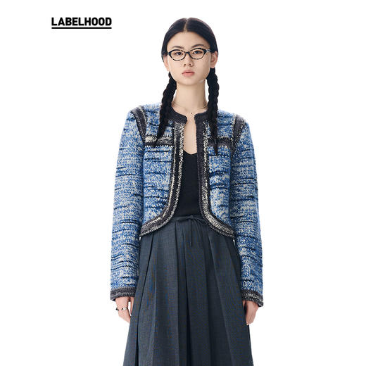 【SWAYING x LABELHOOD】蕾虎联名款钩针拼接条纹夹克女 商品图0