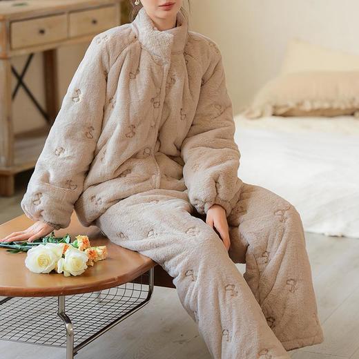 特厚三层夹棉睡衣秋冬法式新款套装冬毛兔貂开衫宽松可外穿家居服 商品图1