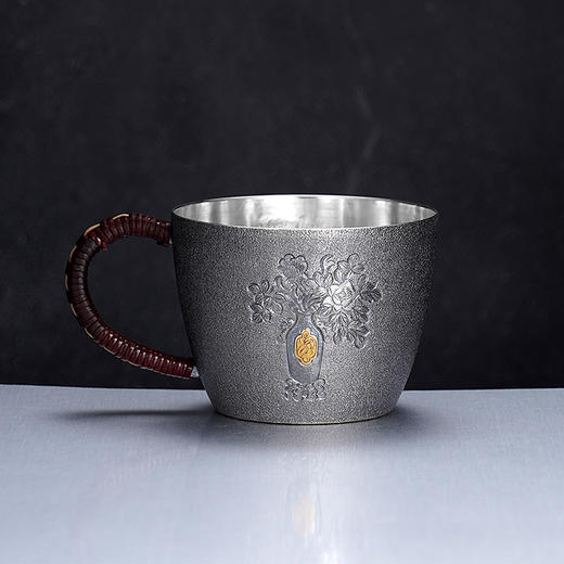 子佩集S999银【如意牡丹】茶杯摆件纯银【ZZ004】大师系列原创作品2501 商品图1