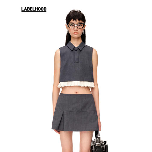 【SHUSHUTONG】蕾虎装装饰下摆圆领无袖短上衣经典款背心 商品图0