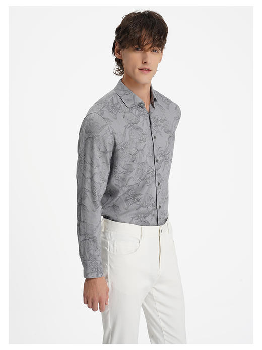 callisto山海系列灰色棉亚麻混纺长袖衬衫 商品图3