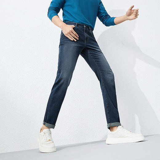 柒牌直筒牛仔裤男2025春季新款中腰仿针织休闲百搭水洗牛仔长裤子128H70740 商品图1