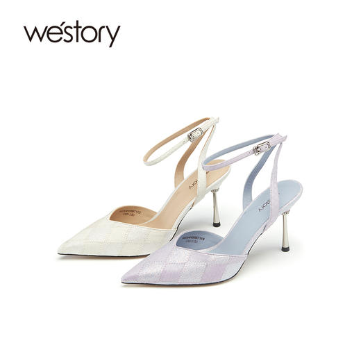 westory夏季新款彩色羊皮优雅尖头细高跟空鞋女55971 商品图0