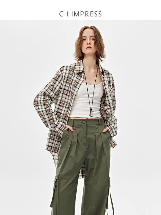 西嘉全棉正反两穿格子衬衫女2025春季新款小众设计感休闲通勤上衣（CS2501030） 商品图0