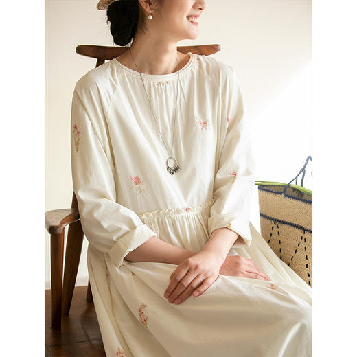 牧衣游原创 匹马棉绢丝混纺连衣裙新款轻薄素雅清新文艺长裙 木绵 商品图3