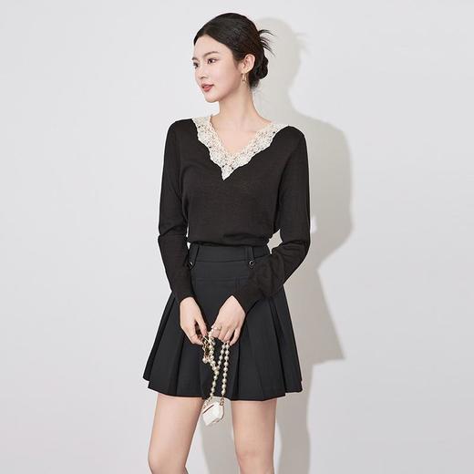 【高货wl】全新升级【铂金会员165/天猫219/差价54】(11430) 洛诗琳春秋法式高级感蕾丝花边拼接V领软糯羊毛针织上衣 商品图2