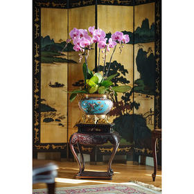 【已售】独角鹿西洋古董 19世纪法国出品东方瑞兽造型铜鎏金精雕镶嵌吉祥花鸟主题铜胎掐丝珐琅花盆套