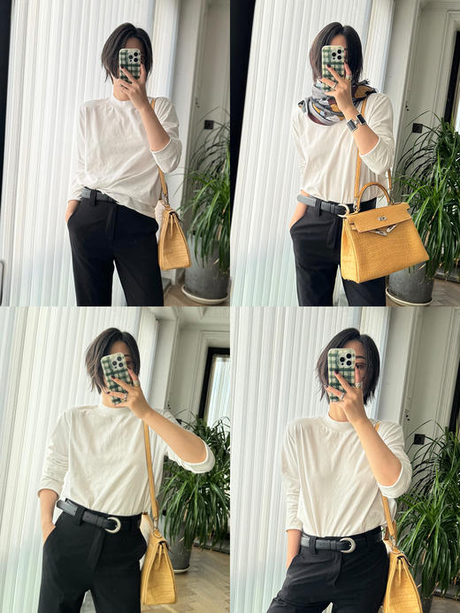 HIDEMI 极简小圆领天然棉百搭款t恤 长袖/短袖 白色/黑色 商品图3