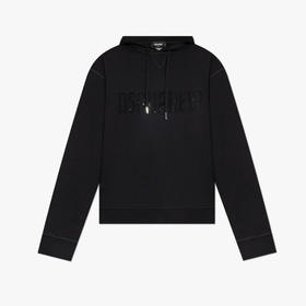 DSQUARED2 女士亮面字母徽标棉质连帽卫衣 黑色 S72GU0463 S25516 900